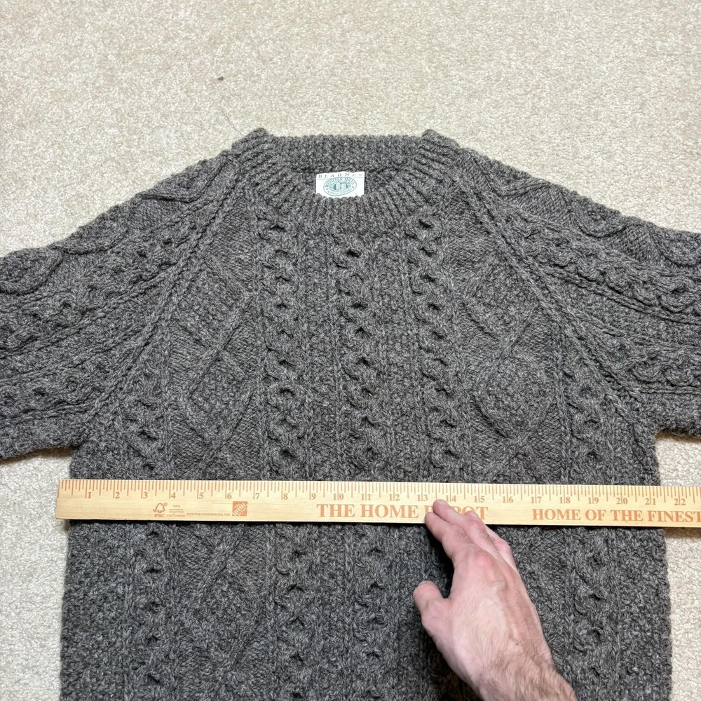 Vtg Blarney Woollen Mills Sweater Medium Brown Wool Cable Knit Aran Fisherman - Picture 5 of 7